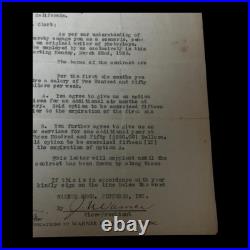 1926 Warner Bros. Contract Edwin Clark Signed by J. L. Jack Early Hollywood RARE 1926 Warner Bros. Contract Edwin Clark Signed by J. L. Jack Early Hollywood RARE