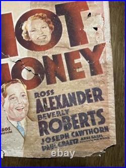 1936 Hot Money Movie Poster Window Card Warner Bros Ross Alexander Rare
