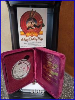 1990 Warner Bros Bugs Bunny 1 oz. 999 Silver Coin 50th Birthday WithCOA & Box Rare