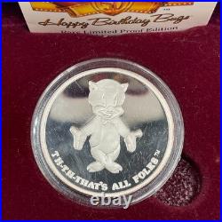 1990 Warner Bros Bugs Bunny 1 oz. 999 Silver Coin 50th Birthday WithCOA & Box Rare