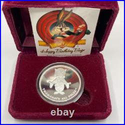 1990 Warner Bros Bugs Bunny 1 oz. 999 Silver Coin 50th Birthday WithCOA & Box Rare