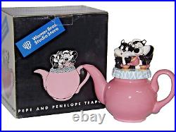 1999 Warner Bros. Pepe Le Pew & Penelope Having Tea Pink Teapot RARE