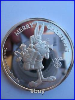 1-oz. Pure Silver Rare # 28 Bugs Bunny 1992 Limited Edition Christmas Coin+gold