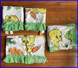 4pc Rare Vintage Tweety Bird Sylvester The Cat Warner Bros Inc. 1975 Curtains