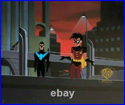 BRUCE TIMM rare NIGHTWING & ROBIN cel + OBG Old Wounds ROOF TOP shot BTAS WB COA