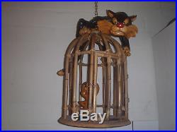 Extremely Rare! Looney Tunes Sylvester & Tweety in Cage Wooden Figurine Statue