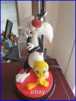 Extremely Rare! Looney Tunes Sylvester with Tweety Standing Figurine Lamp Statue