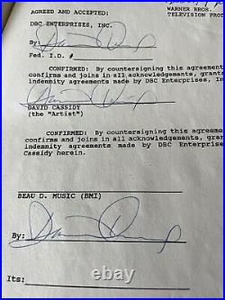 Hand Signed Autograph David Cassidy Rare Contract Warner Bros