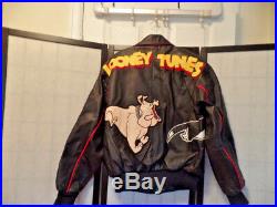 Looney Tunes Warner Brothers 1996 Nice And Rare Leather Jacket Men's Sz S Euc