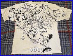 NOS Rare VTG Cleveland Indians Looney Tunes Warner Bros AOP Shirt 1995 size 2XL