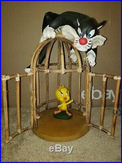 RARE HTF Looney Tunes Sylvester & Tweety Bird Bamboo Cage Lifesize Figurines