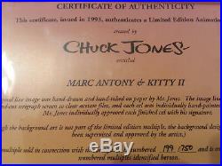 RARE Heartwarming! W. BROS Cel #199 Sgnd Marc Antony & Kitty II Chuck Jones