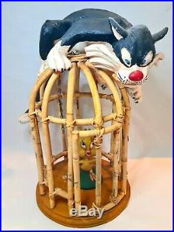 RARE Looney Tunes SYLVESTER the CAT & TWEETY BIRD Bamboo Cage Display Vintage