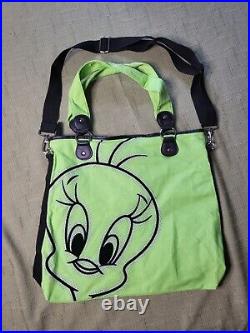 RARE NWOT Warner Bros Looney Toons Tweety Bird Y2K Green Duffle Bag Six Flags