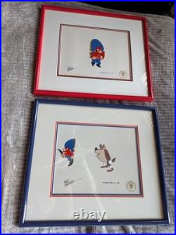 RARE Pair Friz Freleng Signed Hand-Painted Animation Cels Yosemite Sam & Taz
