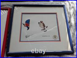 RARE Pair Friz Freleng Signed Hand-Painted Animation Cels Yosemite Sam & Taz