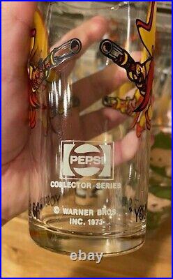 RARE SET OF 14 BLACK TEXT 1973 LOONEY TUNES Warner Bros Pepsi Collector Glasses