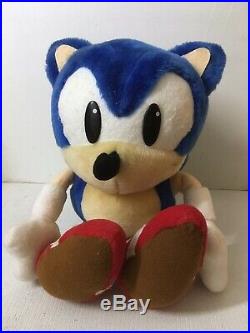 RARE Sonic the Hedgehog SEGA Vintage Large 14 Fuzzy Plush Gold Shoe Buckle toy