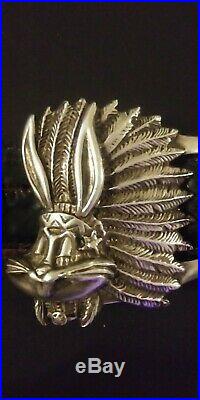 RARE Sterling Silver Bugs Bunny Belt & Buckle with Native American Head Dress WB
