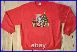 RARE VTG 1998 Embroidered Looney Tunes Christmas Fleece Sweatshirt XL