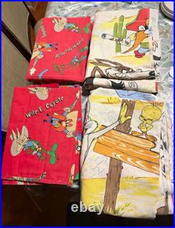 RARE Vintage 1977 Warner Bros Looney Tunes Twin Bed Sheet Set 4pc Western Prints