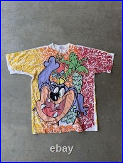 RARE Vintage 90s Warner Bros Looney Tunes Tiny Toons Dizzy Devil AOP Dbl Side L