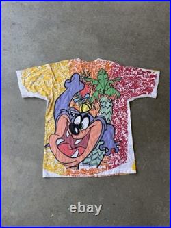 RARE Vintage 90s Warner Bros Looney Tunes Tiny Toons Dizzy Devil AOP Dbl Side L