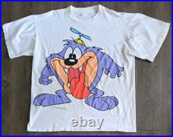 RARE Vintage 90s Warner Bros Looney Tunes Tiny Toons Dizzy Devil AOP Dbl Side XL