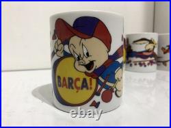 RARE Vintage Looney Tunes Mugs x 9 FC Barcelona Taz Bugs Soccer 1997 Warner Bros