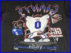 RARE Vintage New York Giants NFL Taz L Shirt Warner Bros Faded Single Stitch