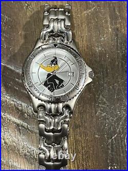 RARE Vintage Warner Bros by Fossil Looney Tunes Daffy Duck Watch Metal Band