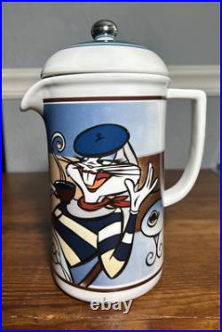 RARE Vtg 1995 Warner Bros. Studios BUGS BUNNY Graphic Ceramic French Press Set