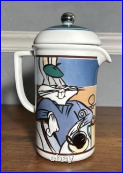 RARE Vtg 1995 Warner Bros. Studios BUGS BUNNY Graphic Ceramic French Press Set