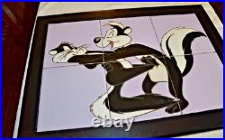 RARE! Vtg RTK Tile Studio 8 x 8'' Tiles For Warner Bros PEPE LE PEW Framed