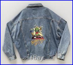 Rare 90s Marvin the Martian Embroidered Denim Jacket Warner Bros Looney Tunes XL