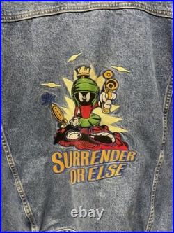Rare 90s Marvin the Martian Embroidered Denim Jacket Warner Bros Looney Tunes XL