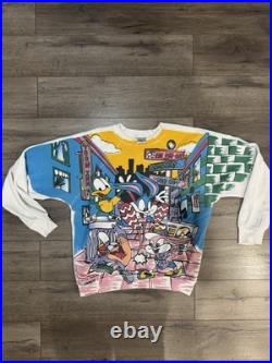 Rare 90s Vintage Tiny Toons Warner Bros Cartoon Character Crewneck Sweatshirt L