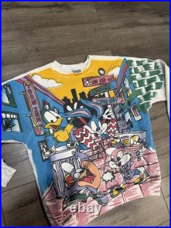 Rare 90s Vintage Tiny Toons Warner Bros Cartoon Character Crewneck Sweatshirt L