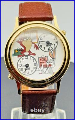 Rare Looney Tunes Watch Bugs Bunny Taz Dual Time Zone Warner Bros Collection NOS