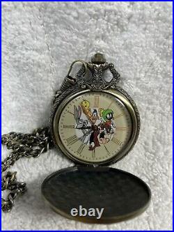 Rare NEW 1996 FOSSIL Warner Brothers Daffy Bugs Taz Tweety Pocket Watch (47MM)
