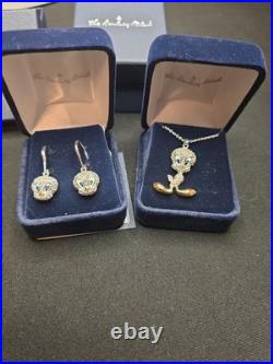 Rare Nib 2008 Danbury Mint Warner Bros Tweety Bird Necklace Pendant Earrings Set
