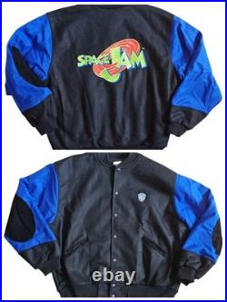Rare VTG Space Jam Jacket Mens Large Black Blue Wool Warner Bros WB Movie 90s