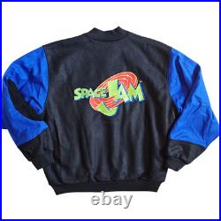 Rare VTG Space Jam Jacket Mens Large Black Blue Wool Warner Bros WB Movie 90s