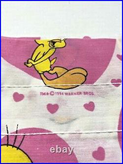 Rare Vintage 90s Tweety Bird Valances Curtains Warner Bros Pink White Hearts HTF