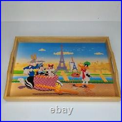 Rare Vintage Warner Bro Looney Tunes Pepe Le Pew Paris Serving Tray + Towel 1994