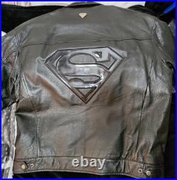 Rare Vintage Warner Bros Superman Leather Jacket Men's XL Black DC Comics