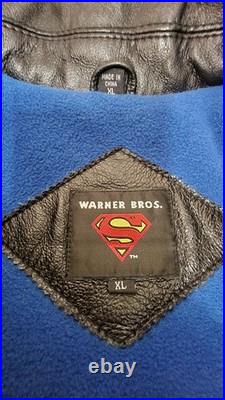 Rare Vintage Warner Bros Superman Leather Jacket Men's XL Black DC Comics