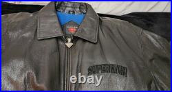 Rare Vintage Warner Bros Superman Leather Jacket Men's XL Black DC Comics
