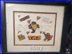 Rare Warner Bros Looney Tunes Tasmanian Devil Taz Lithograph and Pin Set with COA
