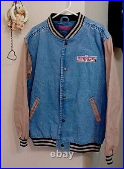 Rare Warner Brothers MULTIVERSUS Denim Jean Letterman Jacket Unisex Medium